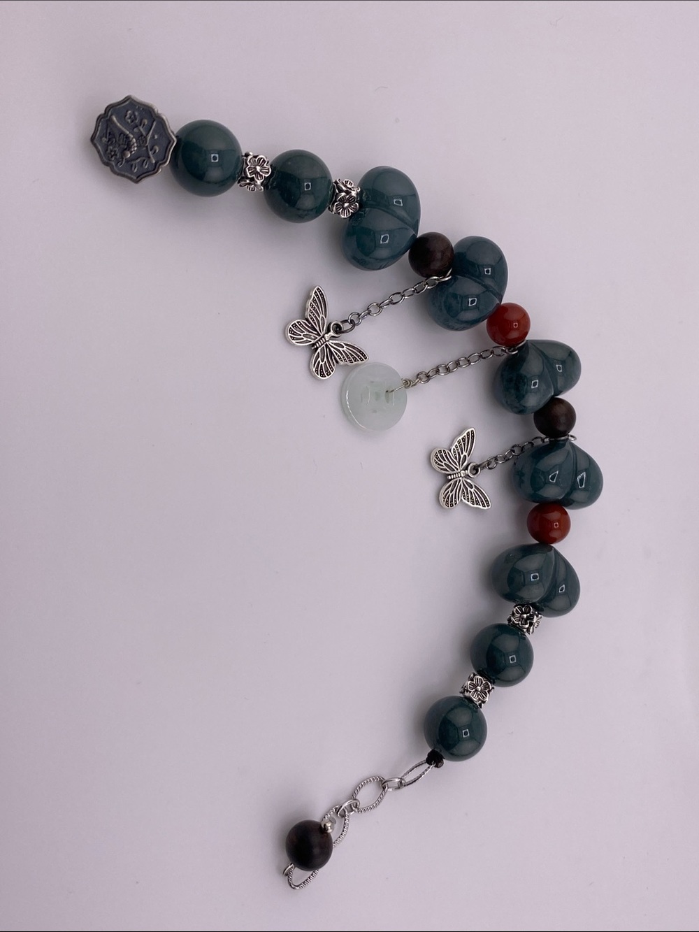 Authentic Blue Water Jadeite Tibetan Silver Charm Bracelet